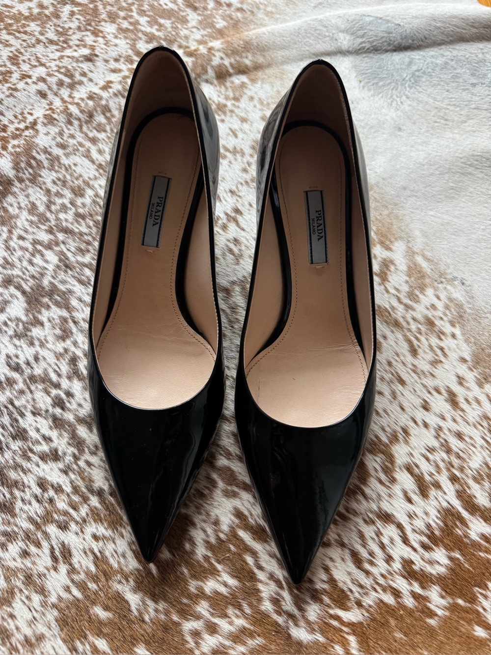 Prada Black Patent Leather Pointed-Toe Pumps